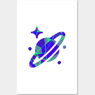 Space planet geometric blue Posters and Art